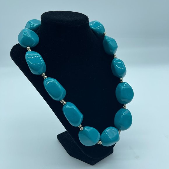 Color Black Accent Necklace OS Teal Blue Beads Costume Jewelry - Picture 2 of 8